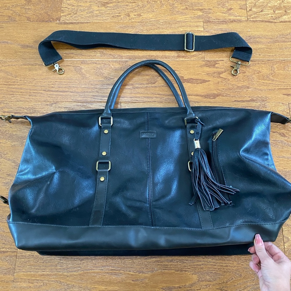 Large leather tassel travel duffel bag